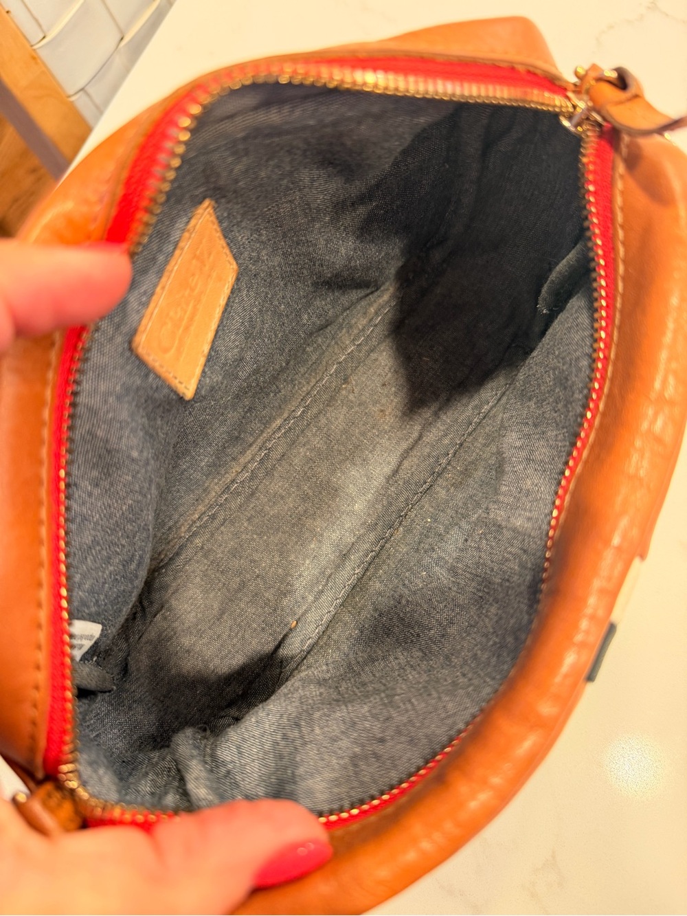 Clare V Midi Sac in Tan with Stripes and Checkered Crossbody Strap - Picture 11 of 12